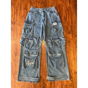 FOREVER 21 FUBU Jeans Womens Cargo Denim Blue Y2K 32x31 Streetwear